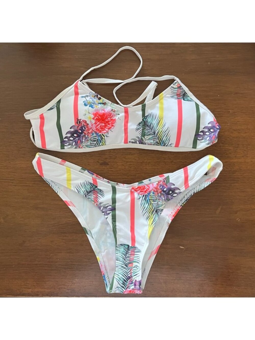 Two piece size M bikini set, white with florals, new without tags